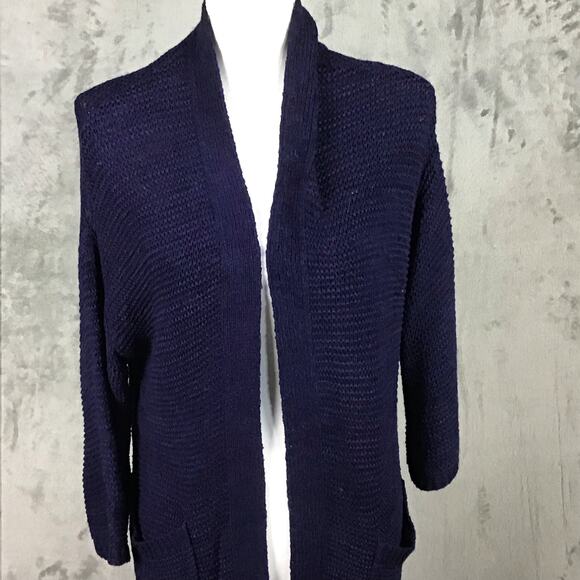 CENY Womens Cardigan Medium Blue Open Front Long Sleeve Pockets Acrylic Nylon - Picture 13 of 16